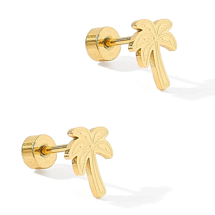 Screwback Stud Earrings - Palm Tree Gold By Linny Co