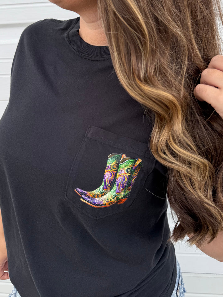 by PrepO: Mardi Gras Boots Pocket Graphic Tee (Ships in 2-3 Weeks)