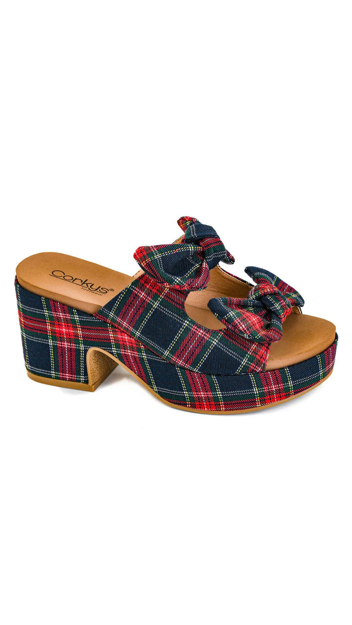 Put A Bow On It Chunky Heel - Navy Plaid by Corkys