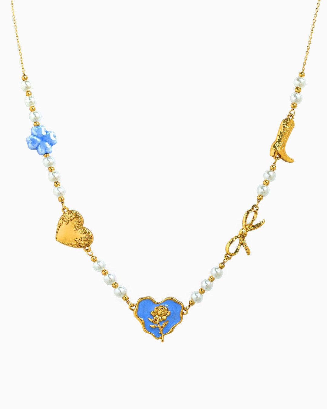 Once Upon a Rose Heart Western Necklace - Blue