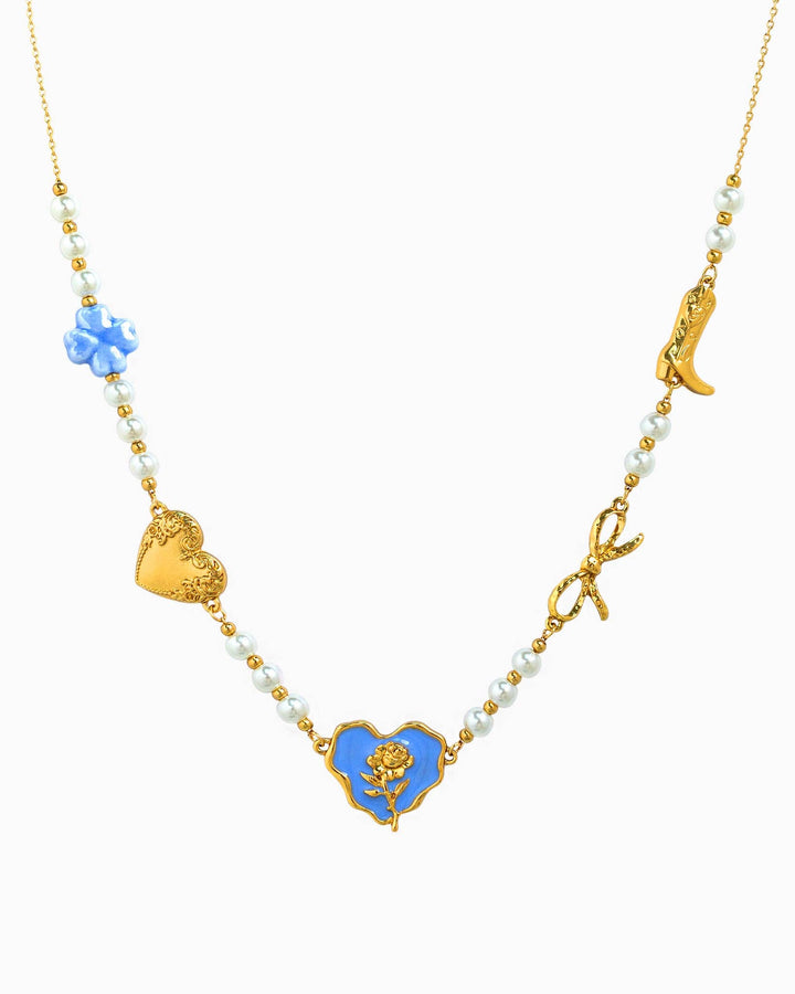 Once Upon a Rose Heart Western Necklace - Blue