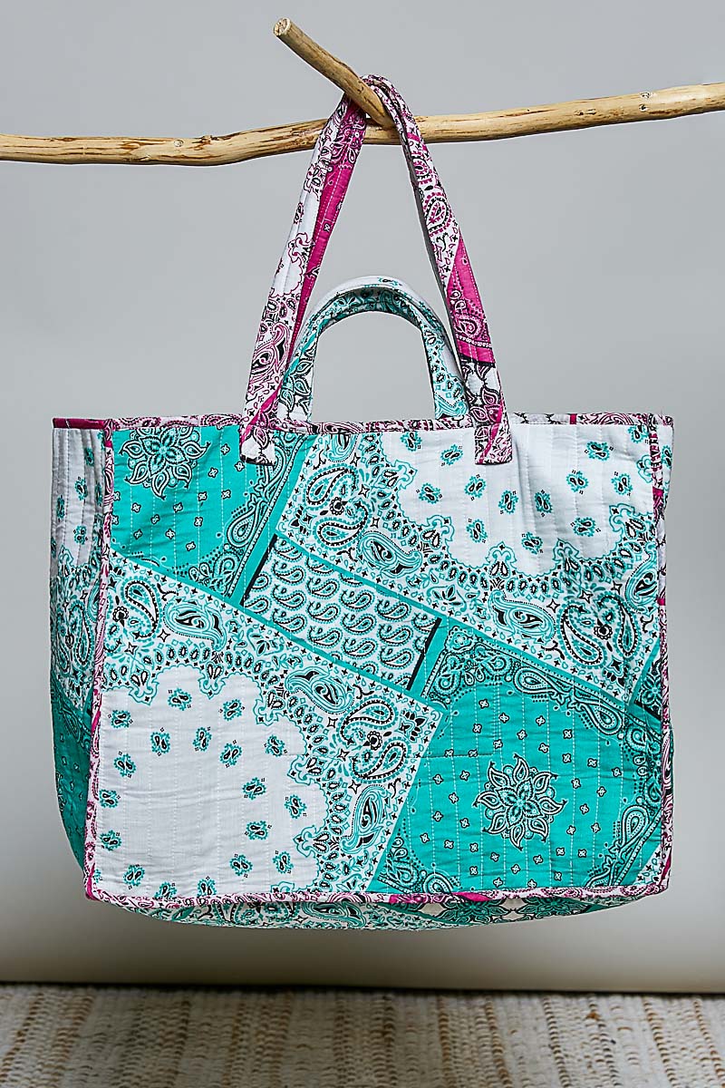 'Aloha' Embroidered Quilted Tote Bag - Mint by POL