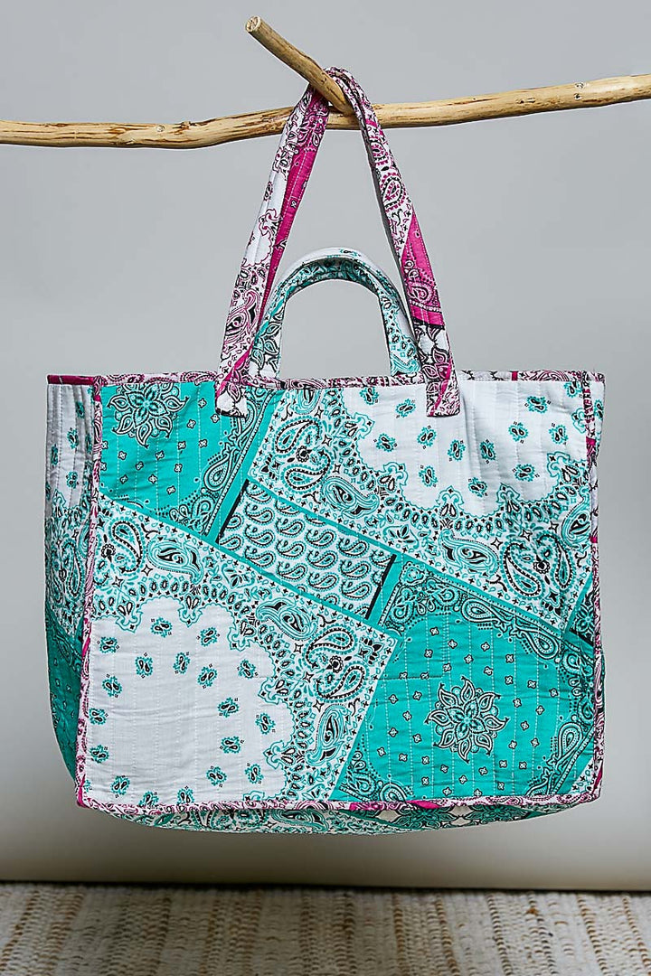 'Aloha' Embroidered Quilted Tote Bag - Mint by POL