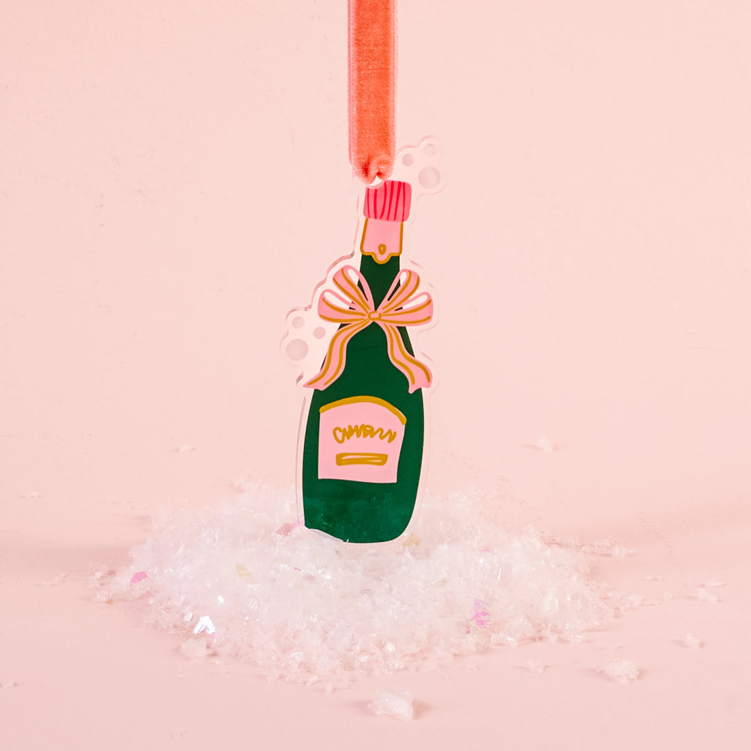 Preppy Holiday Tree Ornament - Champagne Bottle by the Darling Effect