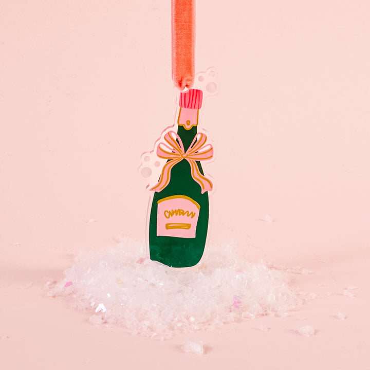 Preppy Holiday Tree Ornament - Champagne Bottle by the Darling Effect