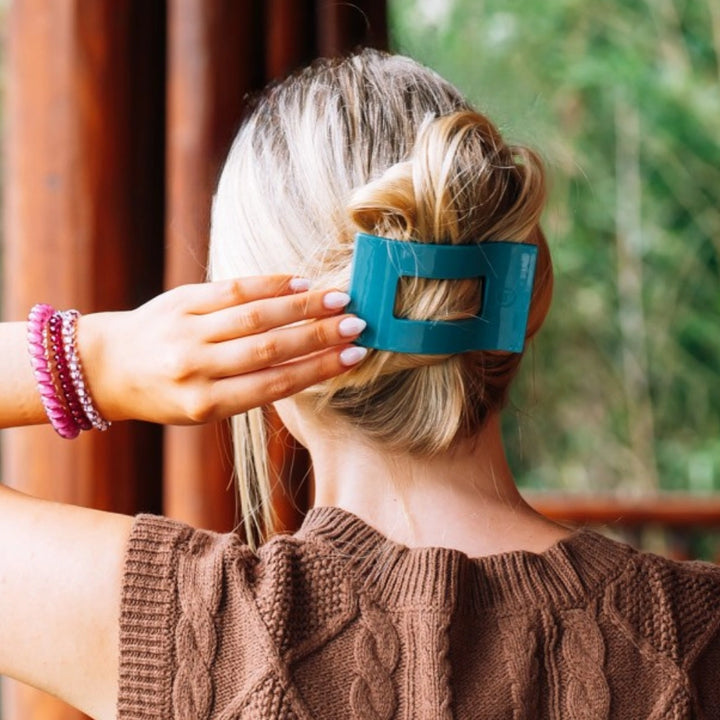 Medium Teleties Flat Rectangle Clip - Teal With It