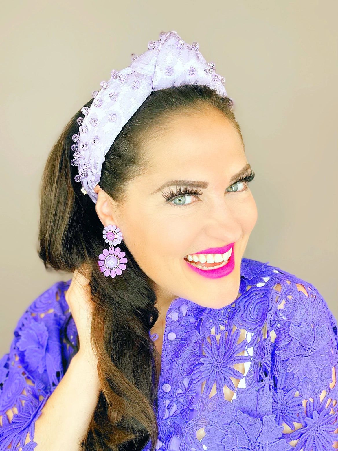 Lavender Spotted Headband with Crystals by Brianna Cannon