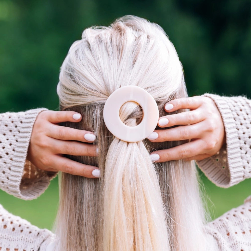 Small Teleties Flat Open Circle Clip - Almond Beige (Ships Next Week)