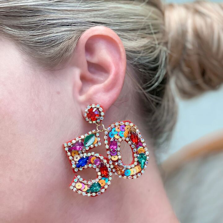 '50' Birthday Celebration Rhinestone Drop Earrings