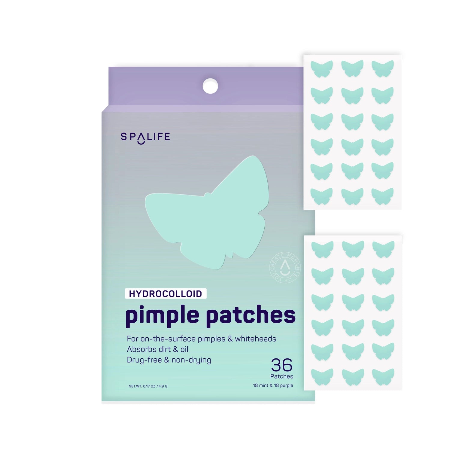 Hydrocolloid Pimple Patches - Mint & Purple Butterfly