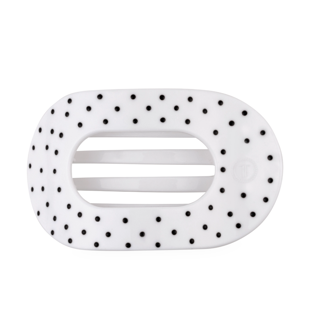 Large Teleties Flat Oval Clip - White Polka Dot Party (Ships Next Week)