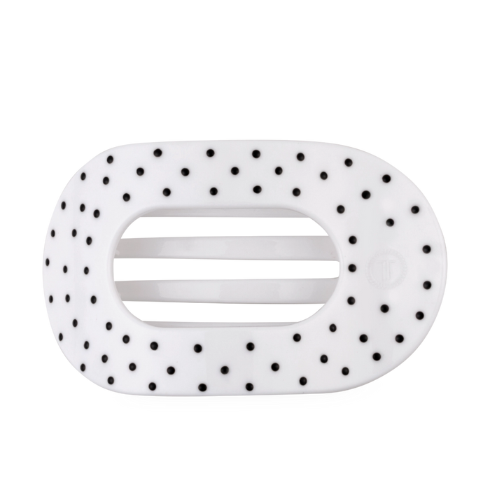 Large Teleties Flat Oval Clip - White Polka Dot Party (Ships Next Week)