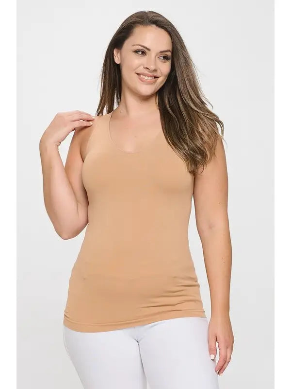 Reversible Basic Seamless Tank - Cream Coffee by Yelete