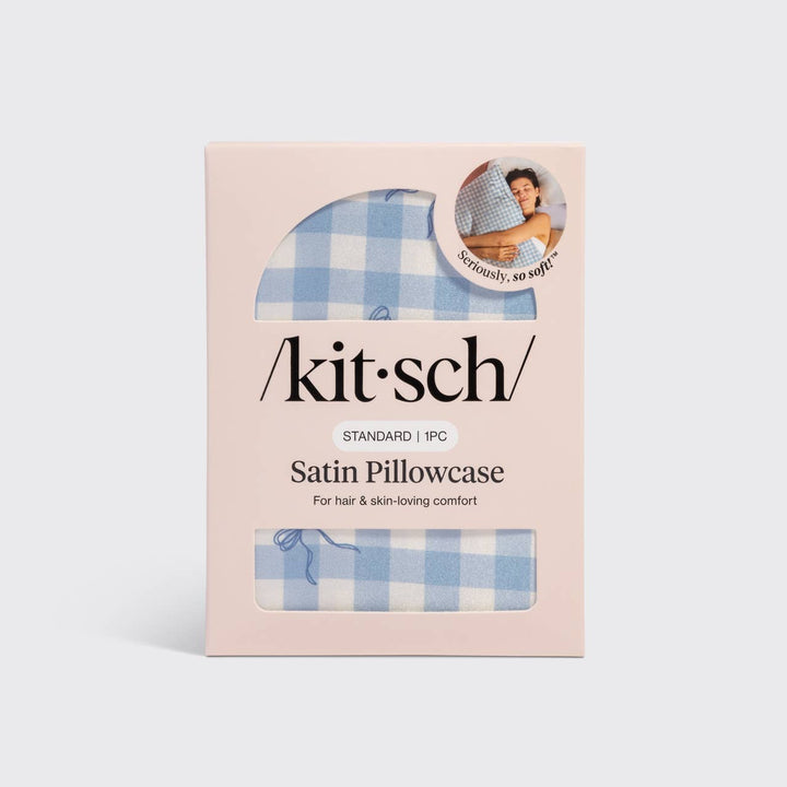 Satin Pillowcase - Gingham Blue