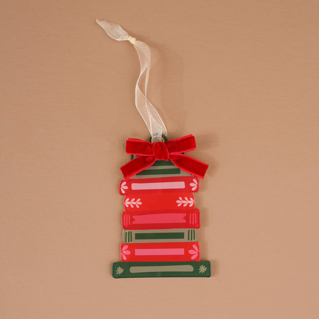 Preppy Christmas Holiday Ornament - Bookstack by The Darling Effect