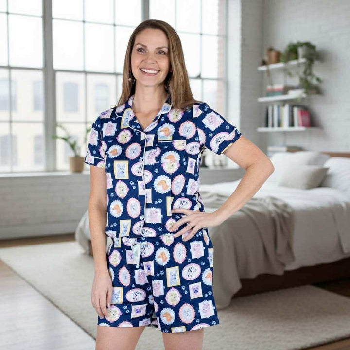 Royal Pups Short Sleeve Button Up Sleep Shirt