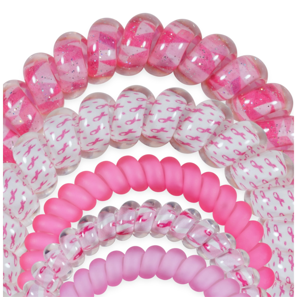 Teleties Hair Tie - Large and Small Band Pack of 5 - Breast Cancer Awareness (Ships Next Week)