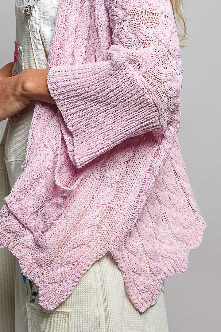 Short Sleeve Cable Lightweight Sweater Cardigan - Blush by POL