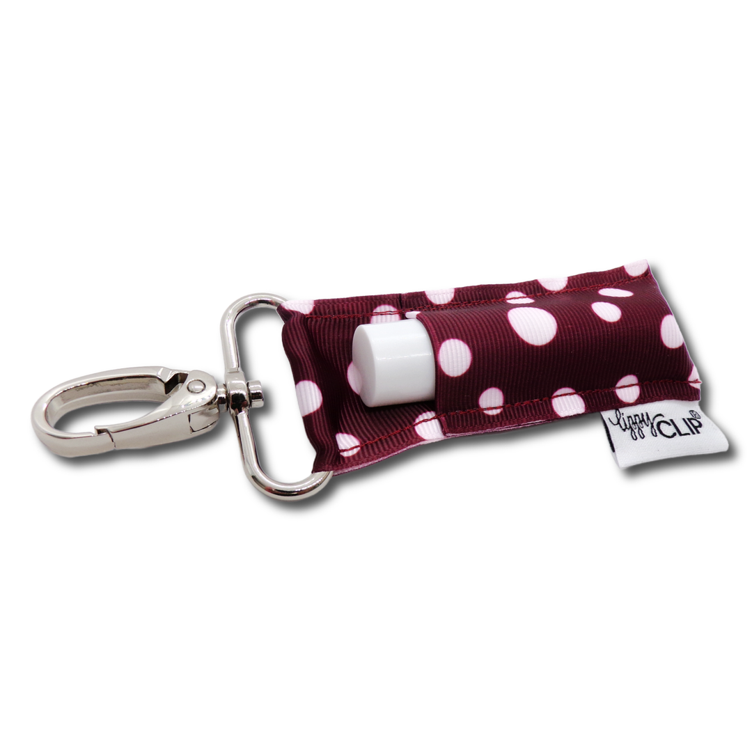 Maroon and White Dots LippyClip® Lip Balm Holder (PREORDER: Ships in 2-3 Weeks)