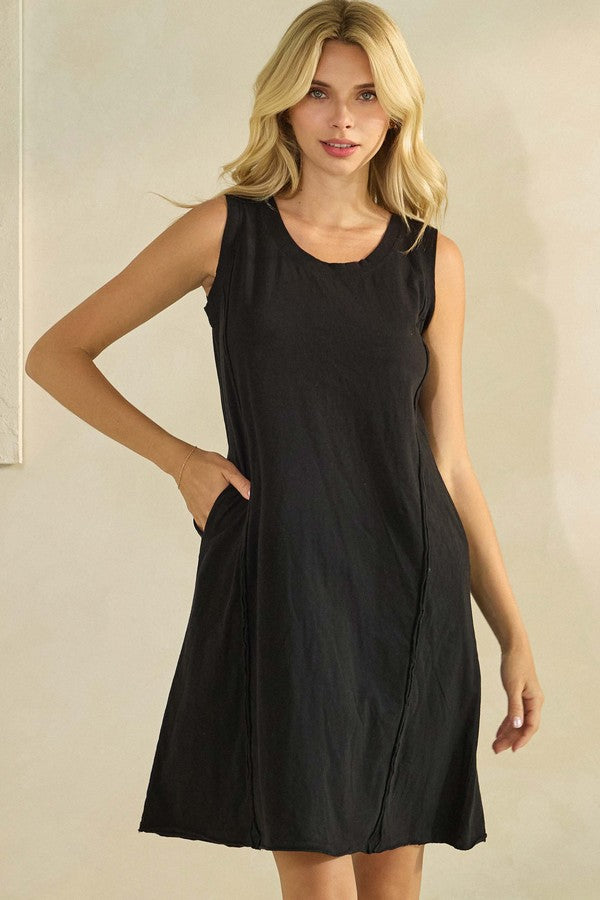 Raw Edge Cotton Tank Dress - Black by Yelete