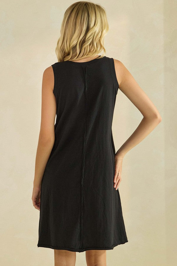 Raw Edge Cotton Tank Dress - Black by Yelete