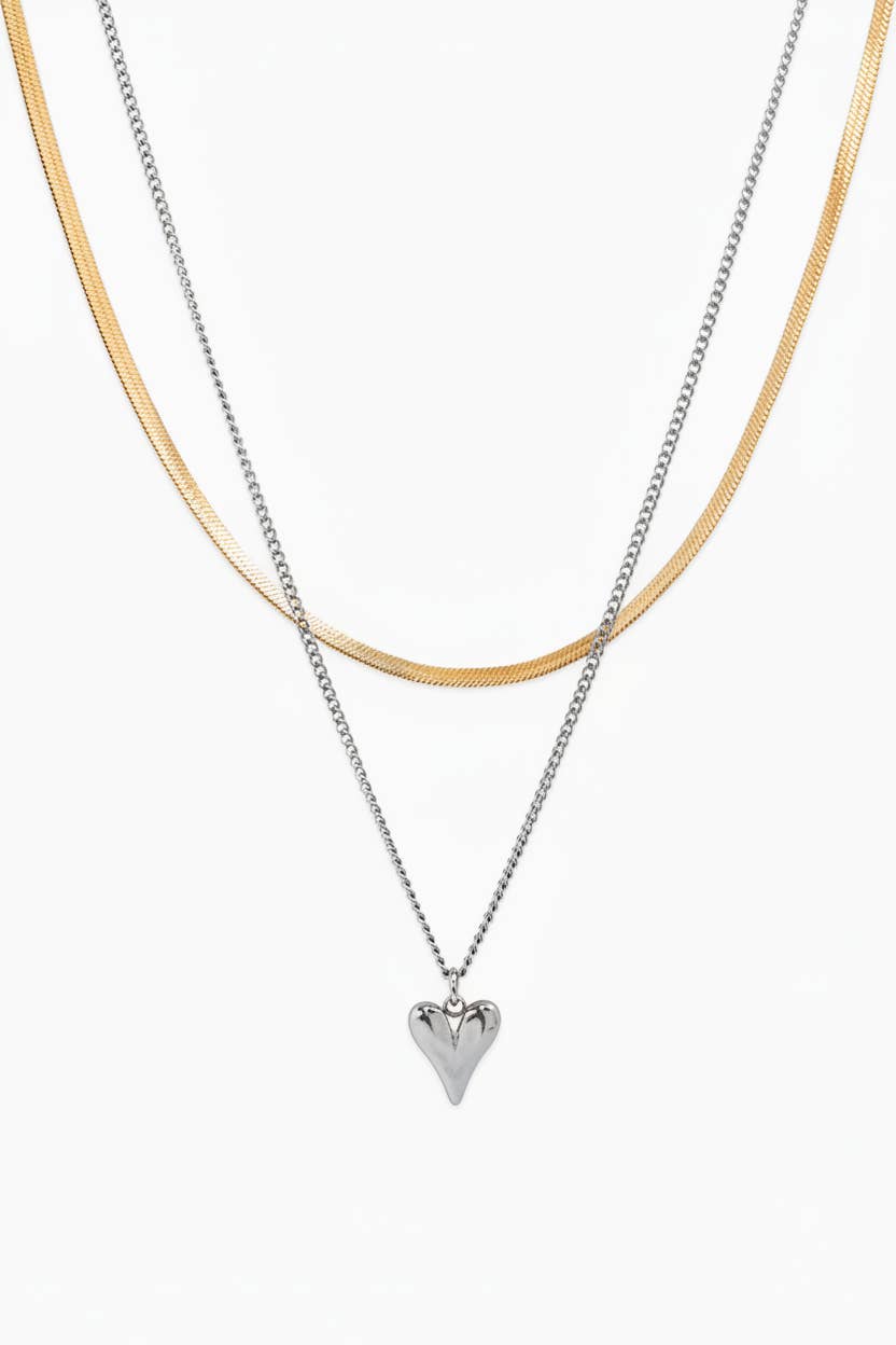 Layered Snake Chain Heart Necklace