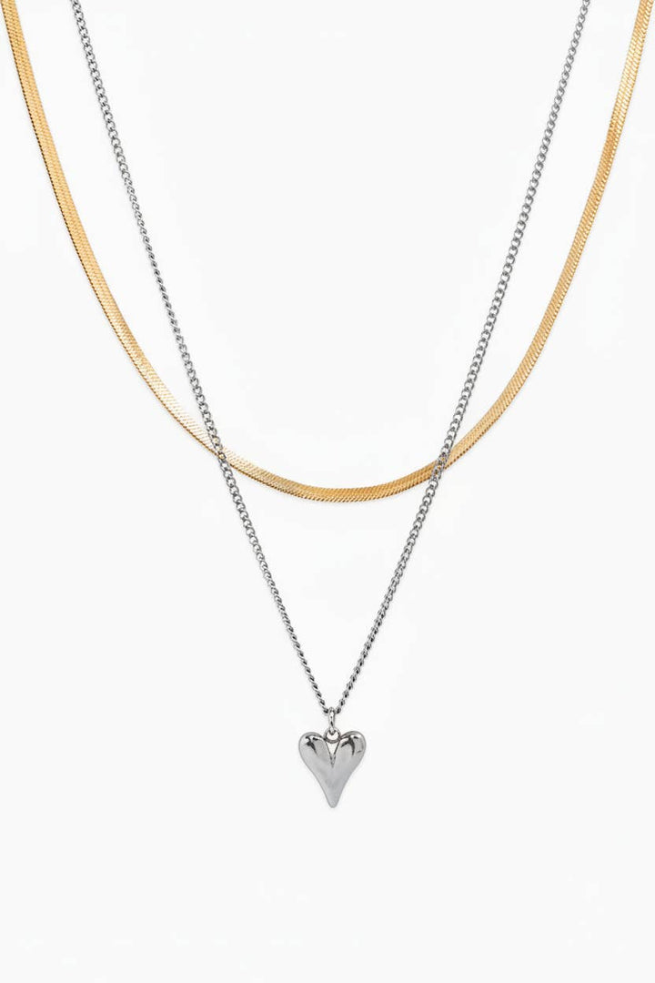 Layered Snake Chain Heart Necklace