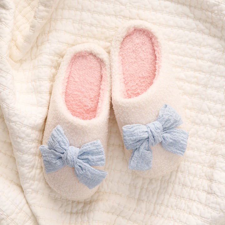Betty Bow Fuzzy Slippers - Light Blue by the Darling Effect