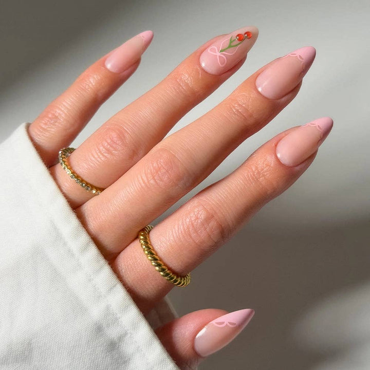 Cherry Bow Medium Almond Press-On Nails by Glamnetic