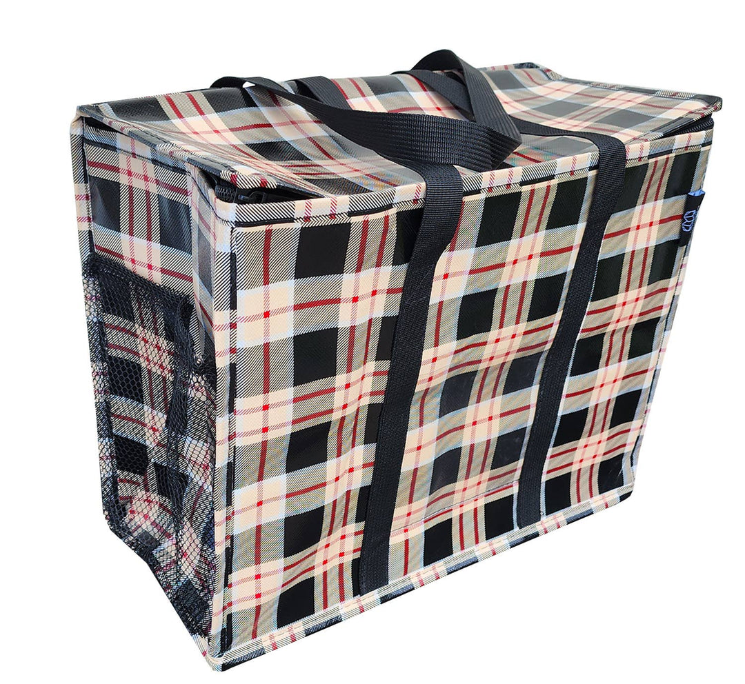 Man Plaid Happy Shopper Zip Top Thermal Tote