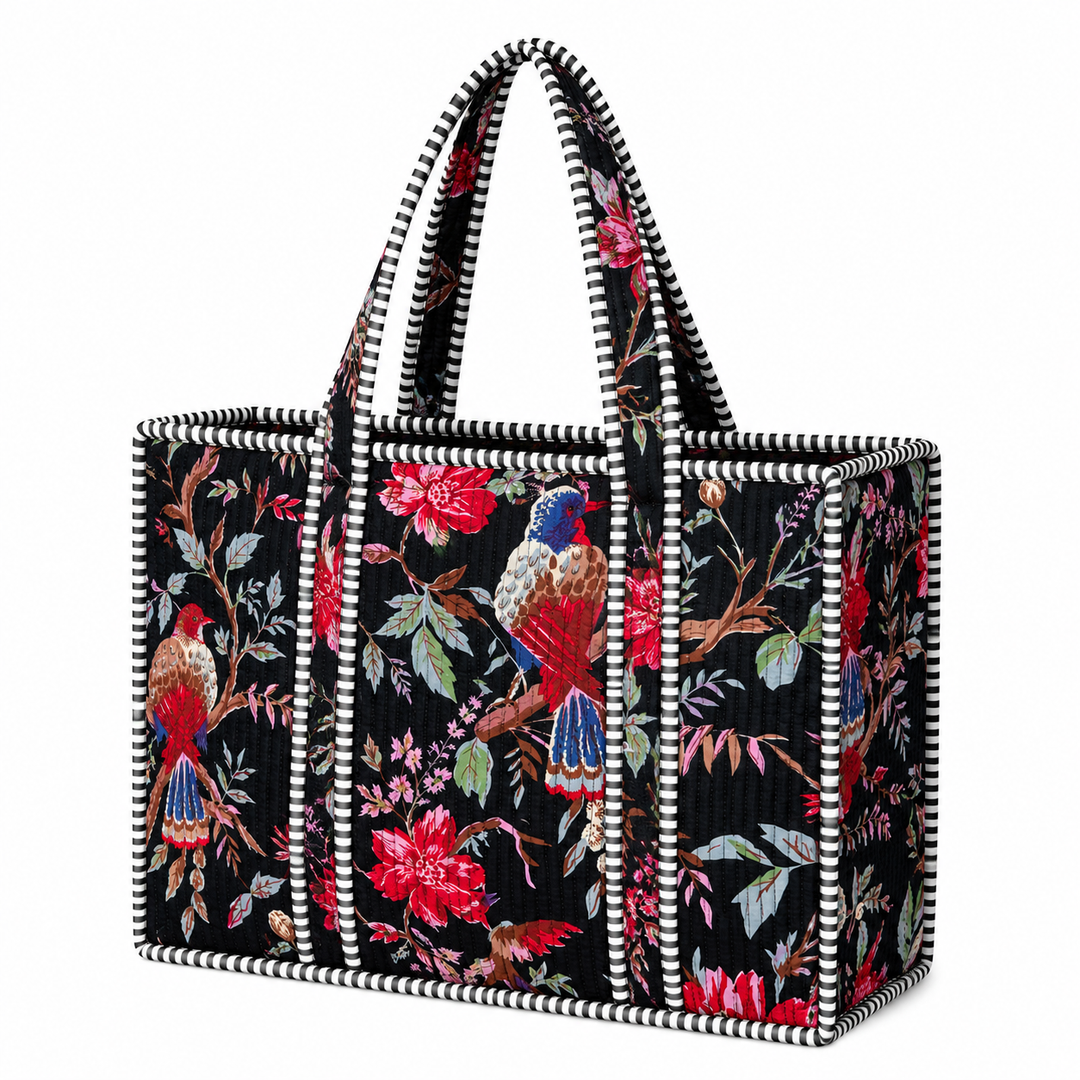 Large Black Jungle Quilted Tote
