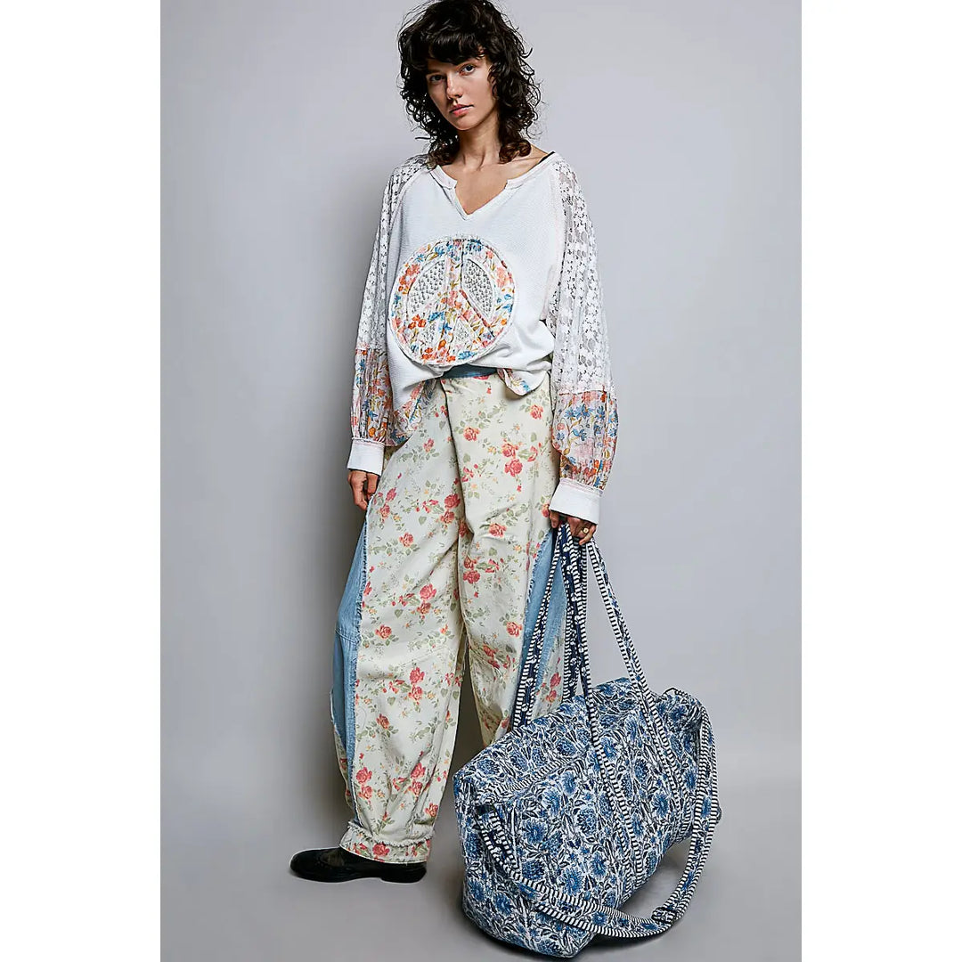 Blue Floral Quilted Duffle Tote by POL