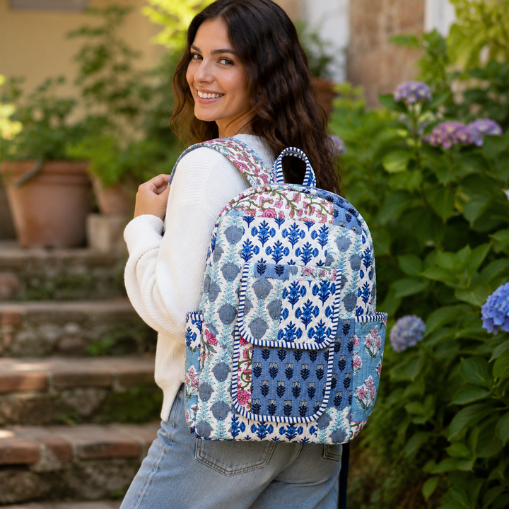 Blue Patchwork Quilted Backpack