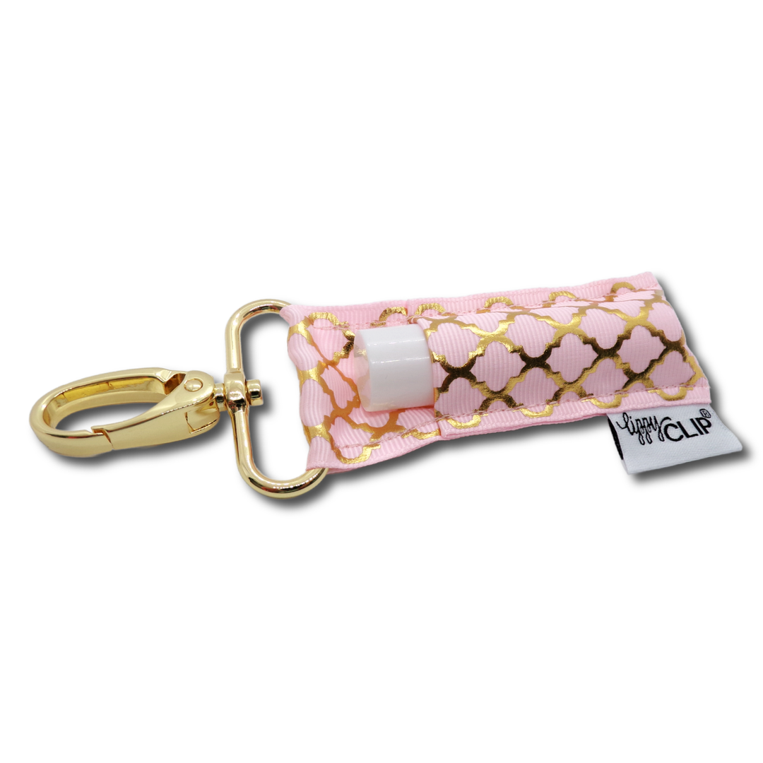 Gold Quatrefoil on Light Pink LippyClip® Lip Balm Holder (PREORDER: Ships in 2-3 Weeks)