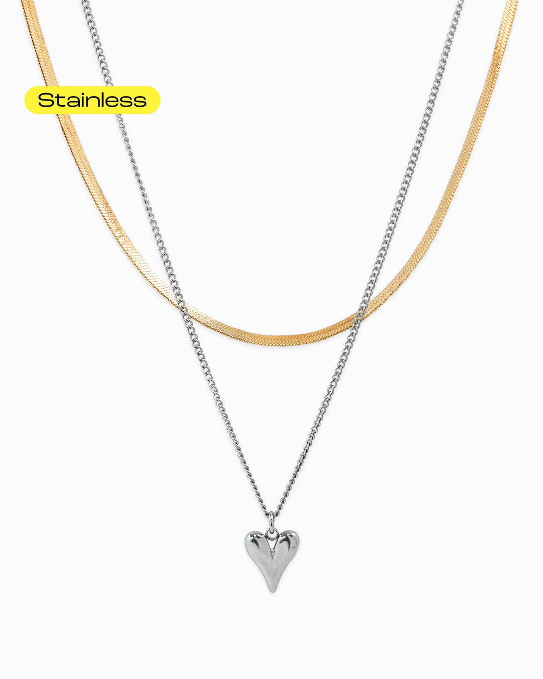 Layered Snake Chain Heart Necklace