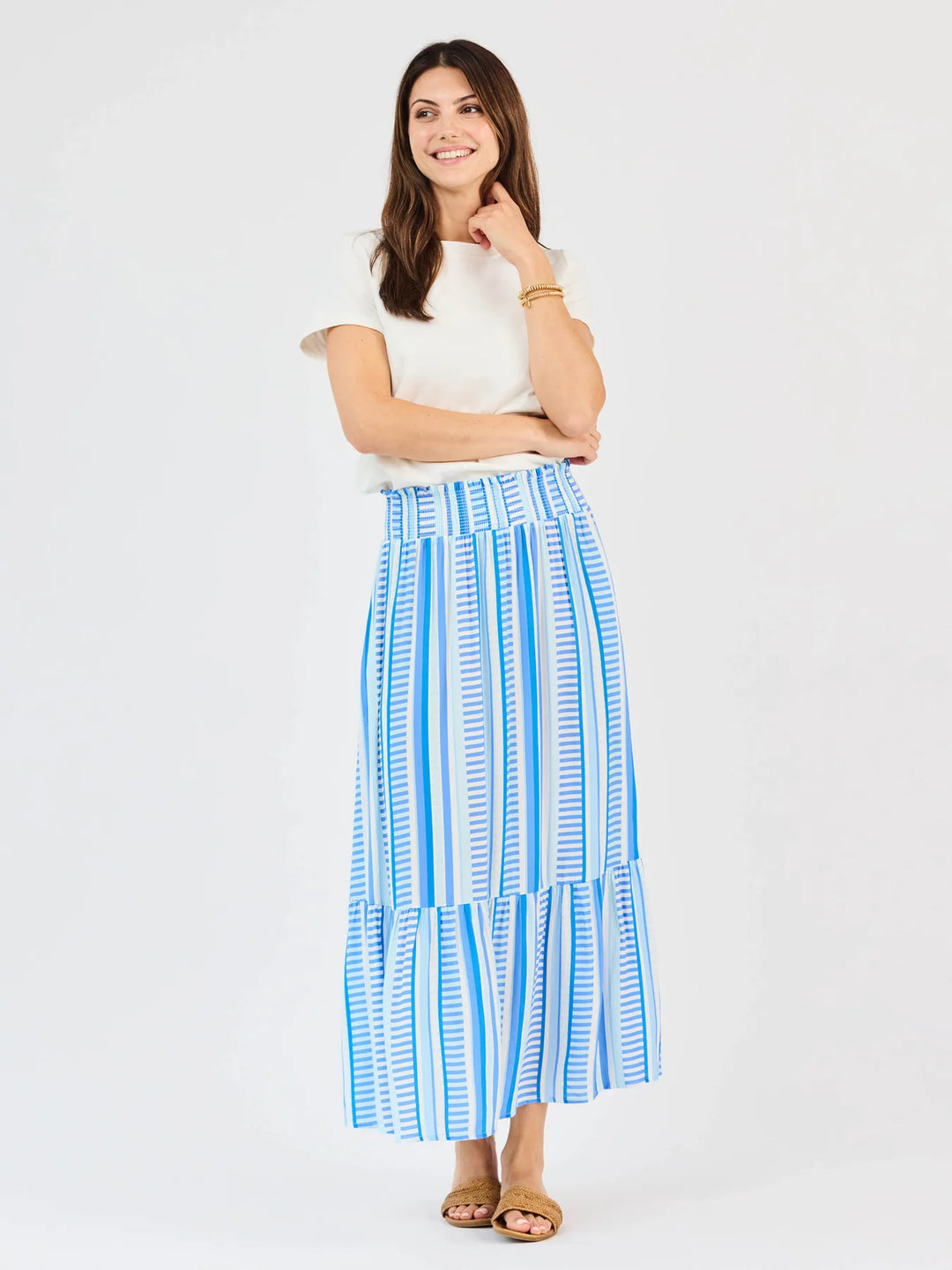 DOORBUSTER: Vivian Simply Striped Maxi Skirt in Blue by Mary Square
