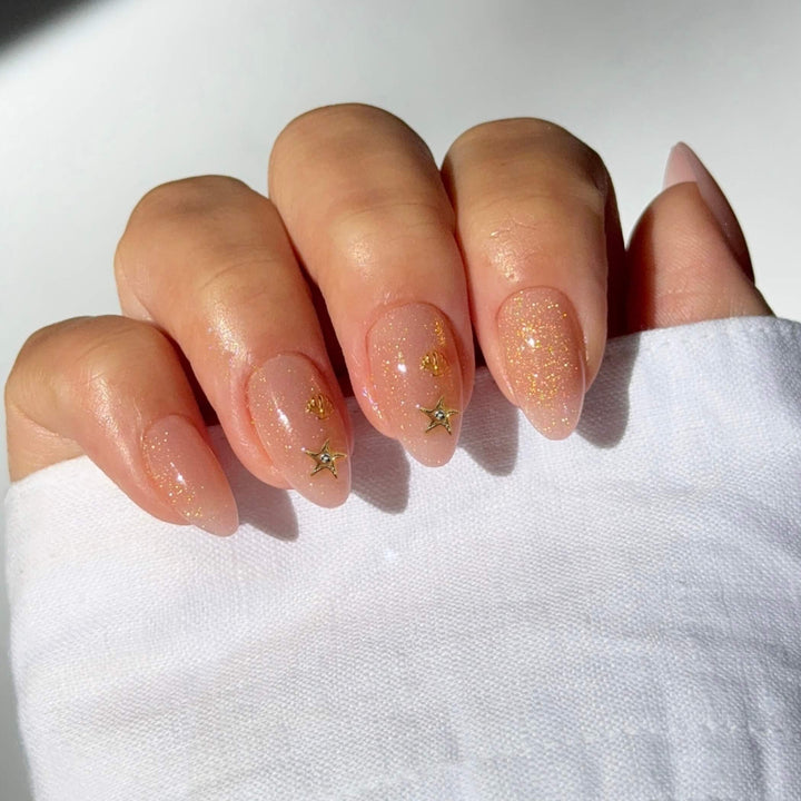 Golden Water Fairy Short Almond French Tip Press-On Nails by Celebritips