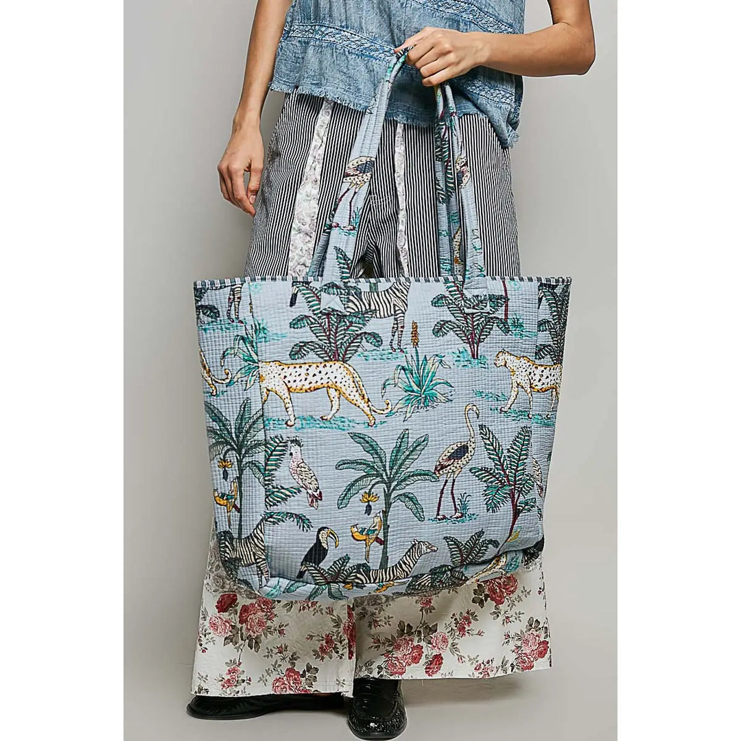 Quilted Woven Jumbo Tote Bag - Ash Grey by POL