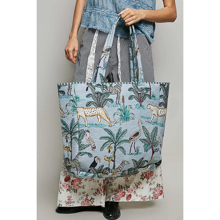 Quilted Woven Jumbo Tote Bag - Ash Grey by POL