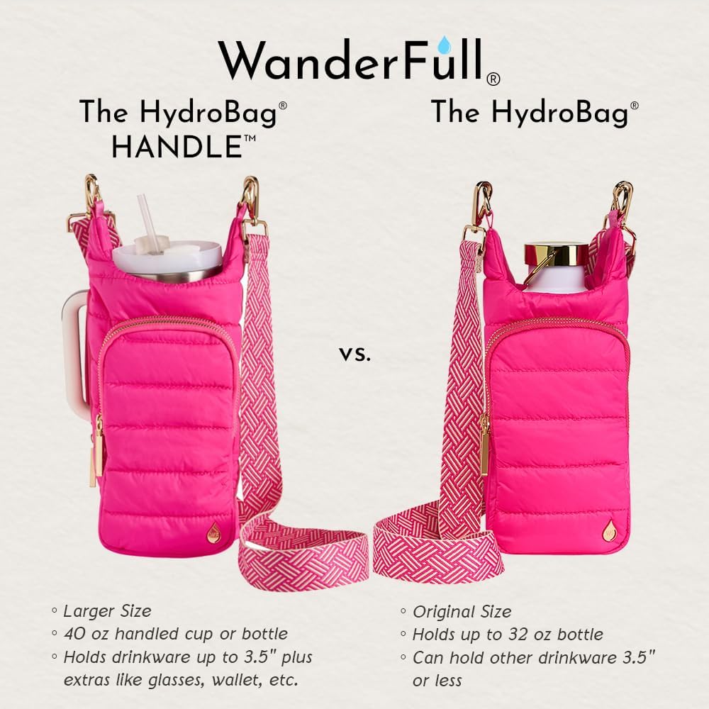 JUNE MARKET: Bright Pink HydroBag® Handle® with Pink and Cream Strap by Wanderfull (Ships in 2-3 Weeks)