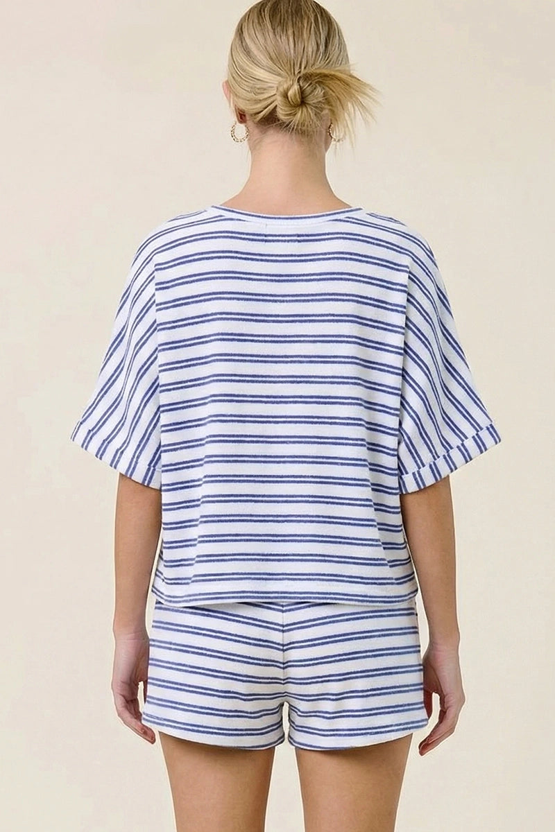 Striped Terry Cloth Top - Royal Blue by Charlotte Avery