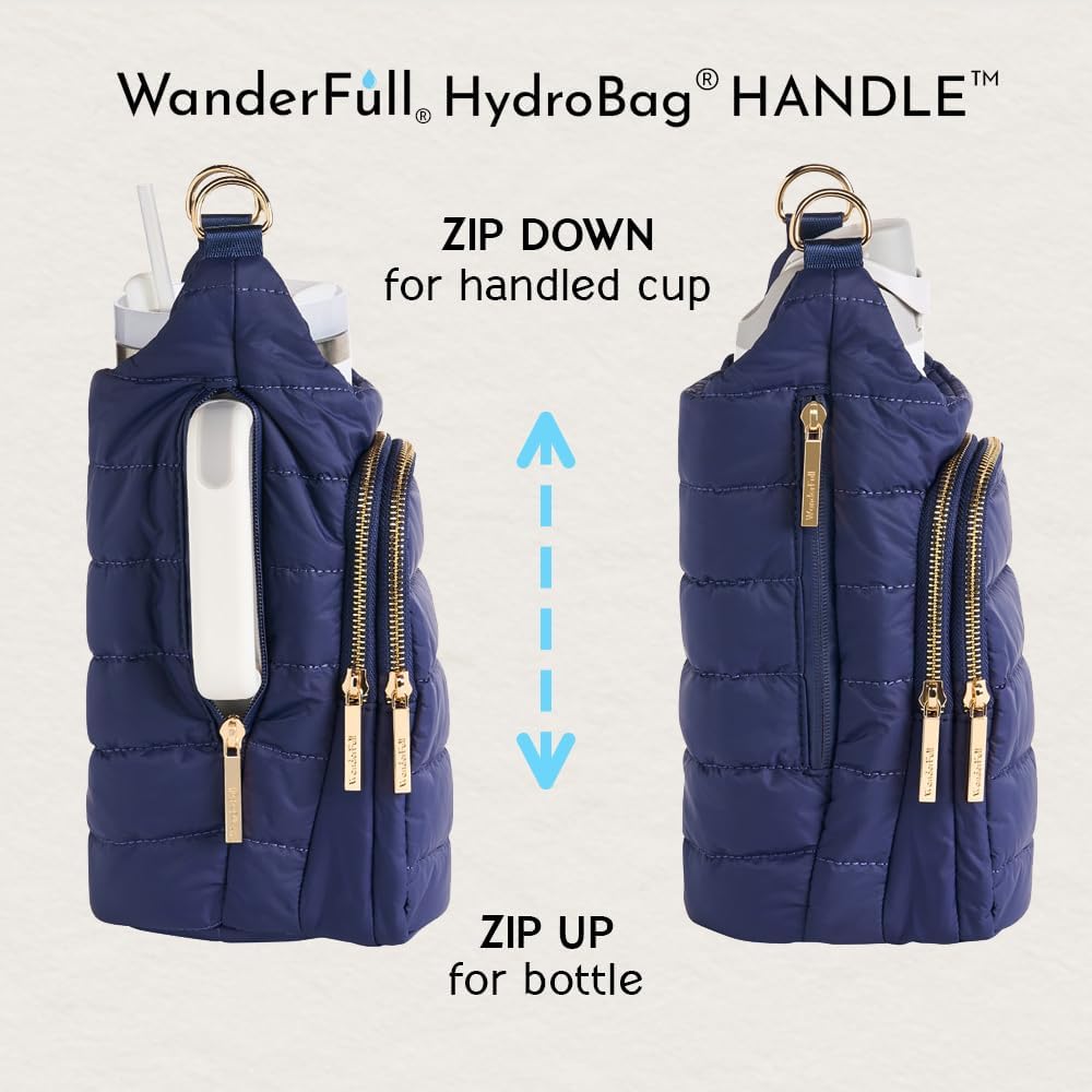 JUNE MARKET: HydroBag® HANDLE®- Navy Matte with Solid Vegan Leather Strap by Wanderfull (Ships in 2-3 Weeks)