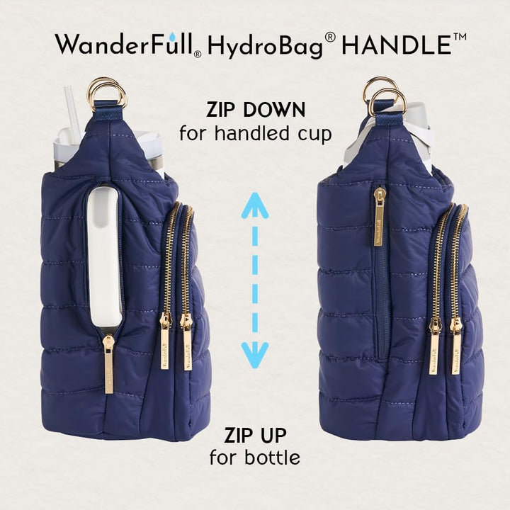 JUNE MARKET: HydroBag® HANDLE®- Navy Matte with Solid Vegan Leather Strap by Wanderfull (Ships in 2-3 Weeks)