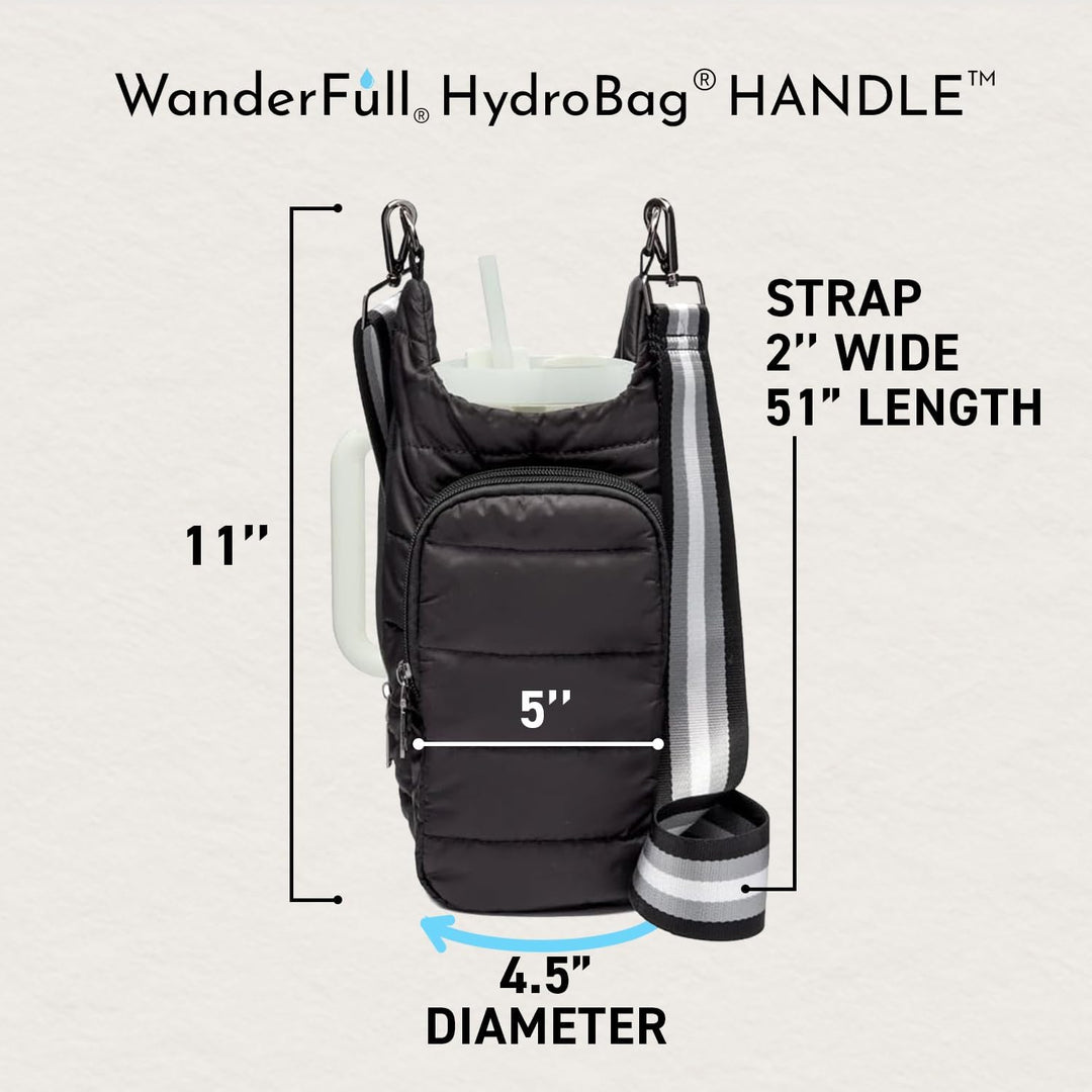 JUNE MARKET: HydroBag® HANDLE®- Black Matte with Gray, Black, White Striped Strap by Wanderfull (Ships in 2-3 Weeks)