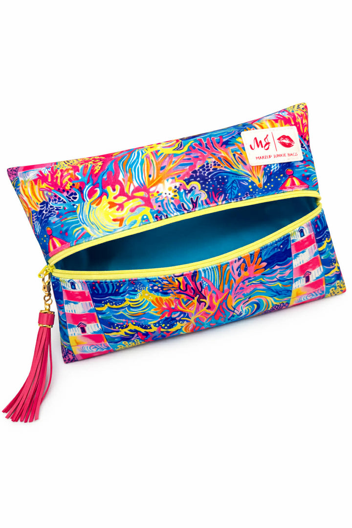 JAN ARRAY: Coral Beacon - PrepO Custom Lighthouse Print Flat Bags by Makeup Junkie (Ships in 8-10 Weeks)