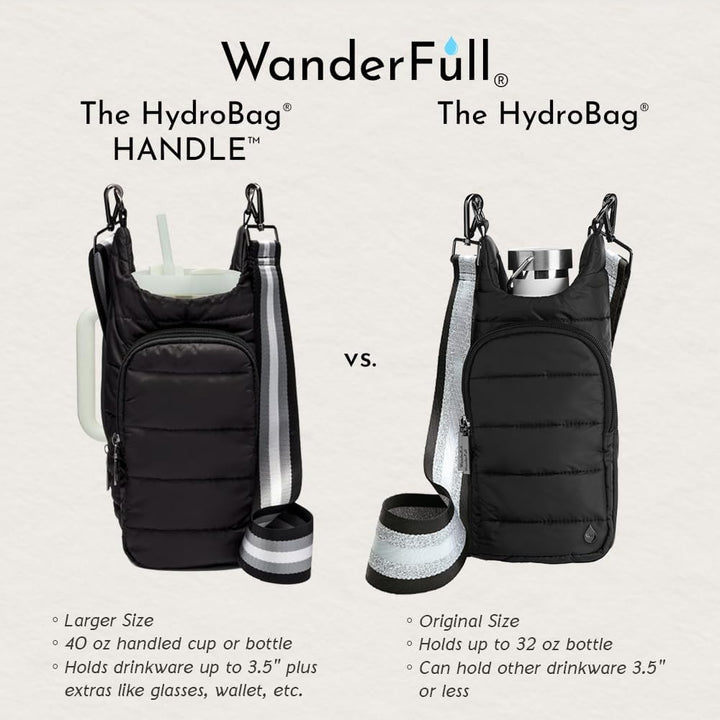 JUNE MARKET: HydroBag® HANDLE®- Black Matte with Gray, Black, White Striped Strap by Wanderfull (Ships in 2-3 Weeks)