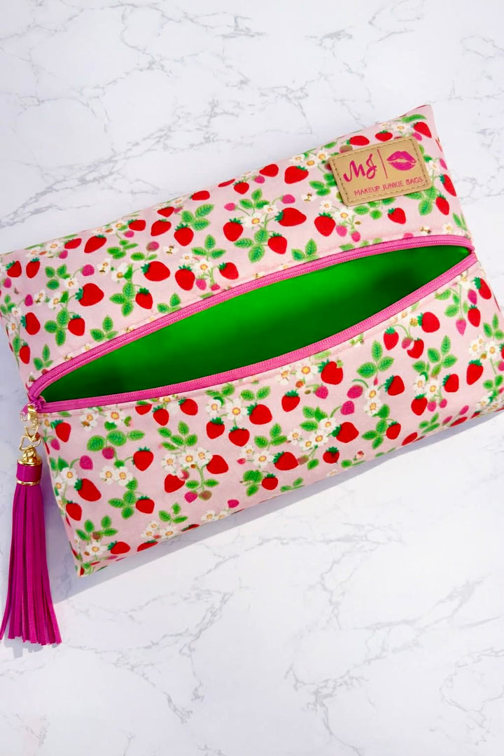 PREORDER: Strawberry Buzz - PrepO Custom Strawberry Print Flat Bags by Makeup Junkie (Ships in 8-10 Weeks)