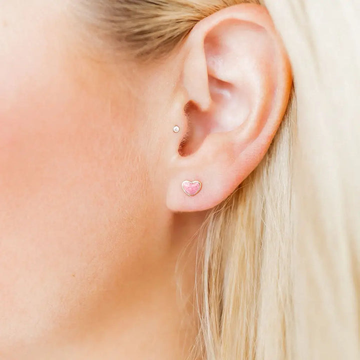 Screwback Stud Earrings - Nora Heart Pink By Linny Co