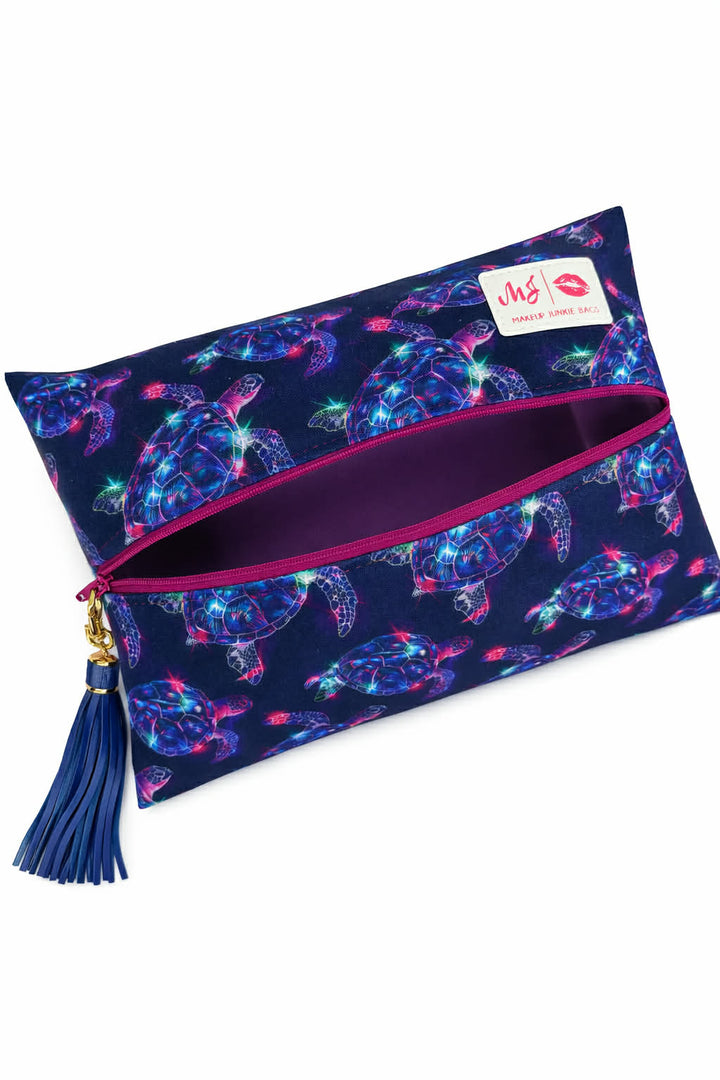 JAN ARRAY: Shell Shocked - PrepO Custom Neon Turtle Print Flat Bags by Makeup Junkie (Ships in 8-10 Weeks)