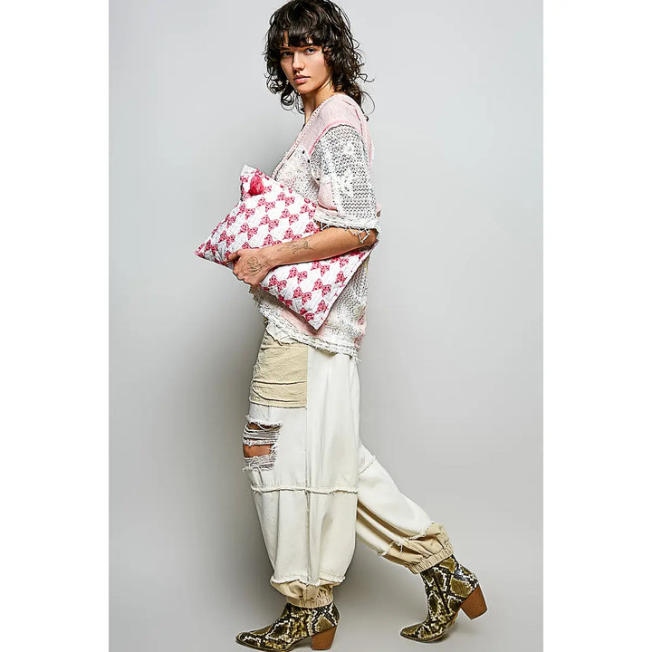 Diamond Quilted Tassel Pouch - Pink Bows by POL